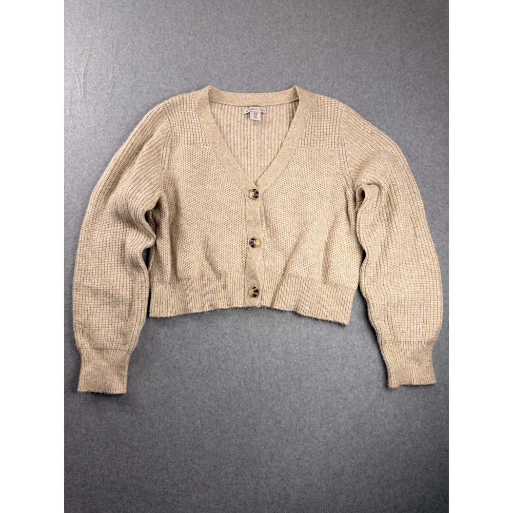 Sincerely Jules Womens XL Cropped Cardigan Sweater Beige Knit V-Neck Button Top